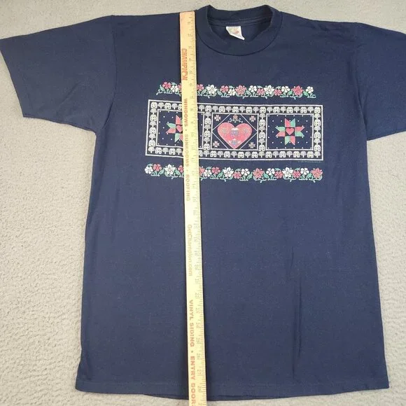 Vintage Cottage Core Shirt Large Hearts Flowers Needlework 90's Jerzees USA Made - Picture 3 of 10
